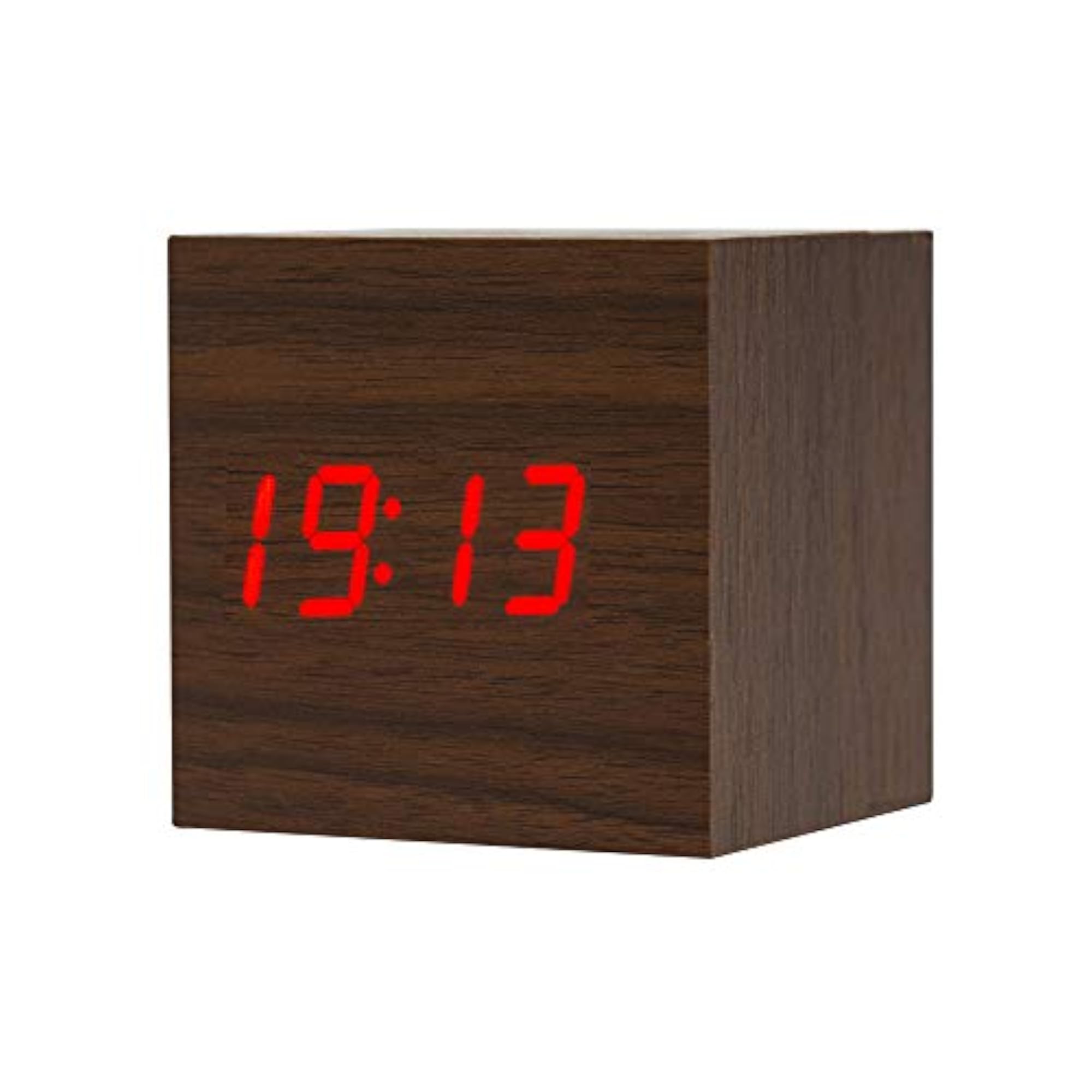 Digital Wood LED Light Mini Cube Desk Alarm Clock